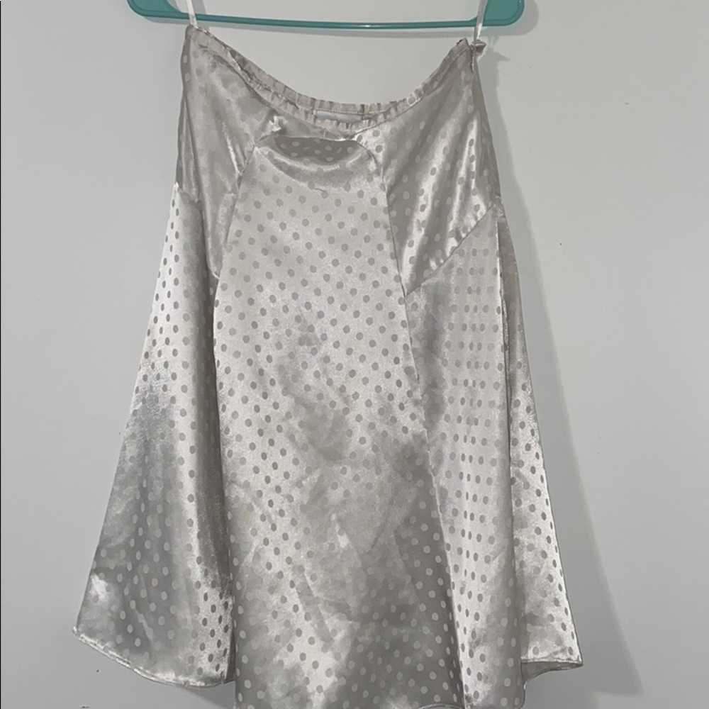 White polka dot satin skirt